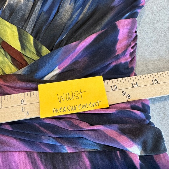 Vintage Clues Collections Dress Women 12 Multi Color Abstract Print Ruched Waist - Picture 11 of 15